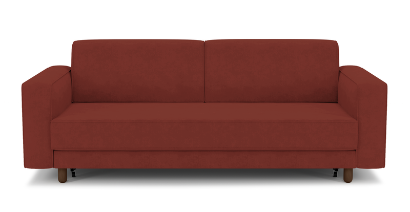 Losa 3-seater sofa bed cylindrical wooden leg - velvet