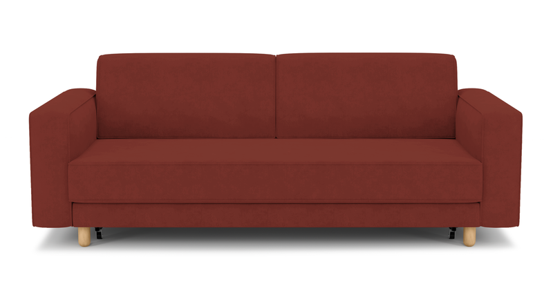 Losa 3-seater sofa bed cylindrical wooden leg - velvet