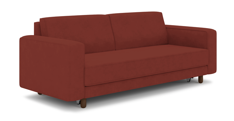 Losa 3-seater sofa bed cylindrical wooden leg - velvet