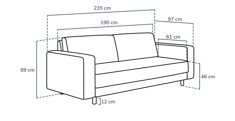 Losa 3-Sitzer Sofa Bett Zylindrisch Holzbein - Cord Velours