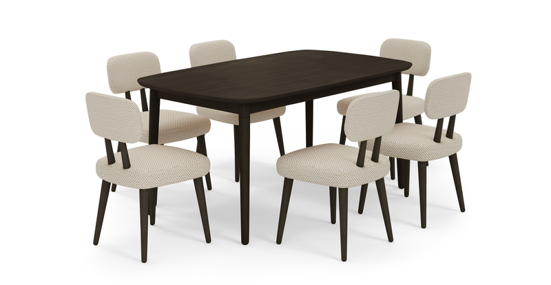 Lyno fixed dining table set (6-piece Roa) - natural fabric