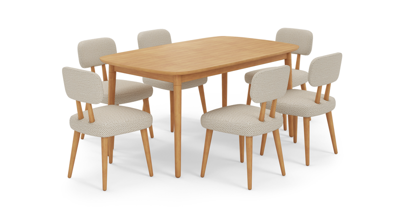 Lyno fixed dining table set (6-piece Roa) - natural fabric