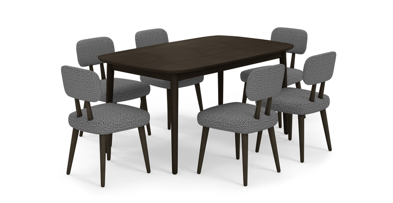 Lyno fixed dining table set (6-piece Roa) - natural fabric