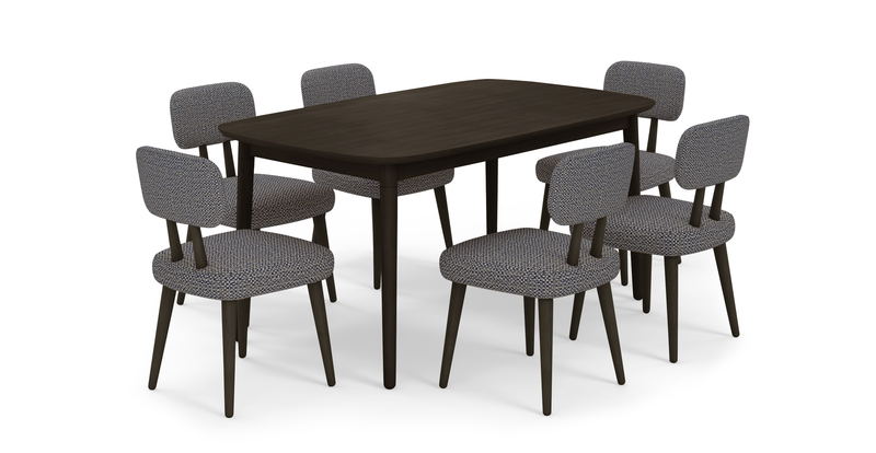 Lyno fixed dining table set (6-piece Roa) - natural fabric