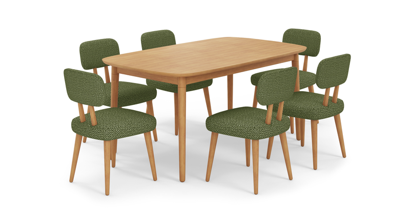 Lyno fixed dining table set (6-piece Roa) - natural fabric