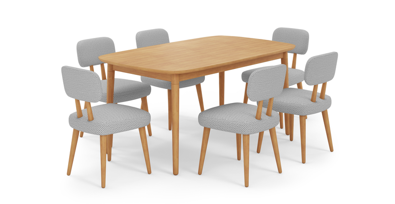 Lyno fixed dining table set (6-piece Roa) - natural fabric