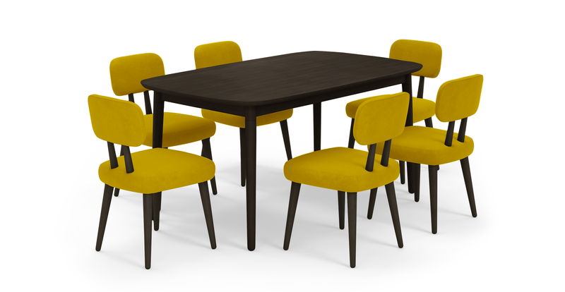 Lyno fixed dining table set (6-piece Roa) - velvet