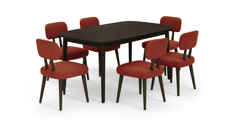 Lyno fixed dining table set (6-piece Roa) - velvet