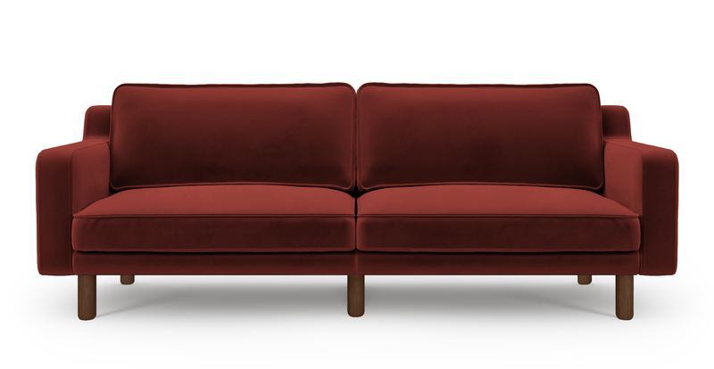 Klem Slim 3-Seater Sofa Large Cylindrical Wooden Leg - Velvet