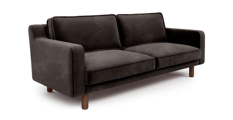Klem Slim 3-Sitzer Sofa Zylindrisch Holzbein - Samt