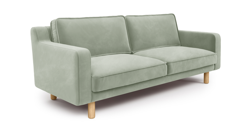 Klem Slim 3-Sitzer Sofa Zylindrisch Holzbein - Samt