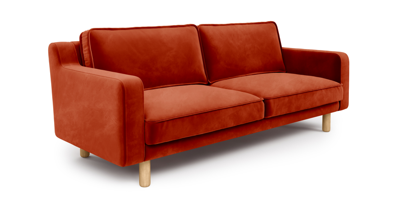 Klem Slim 3-Sitzer Sofa Zylindrisch Holzbein - Samt