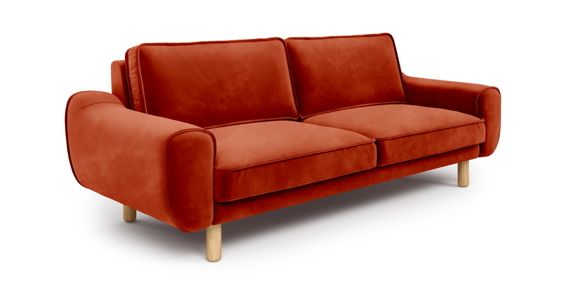 Klem 3-Sitzer Sofa Zylindrisch Holzbein - Samt