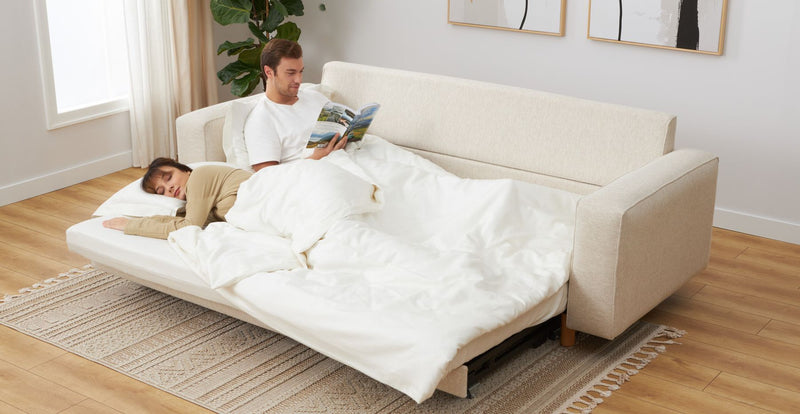 Losa 3-Sitzer Sofa Bett Zylindrisch Holzbein - Naturgewebe