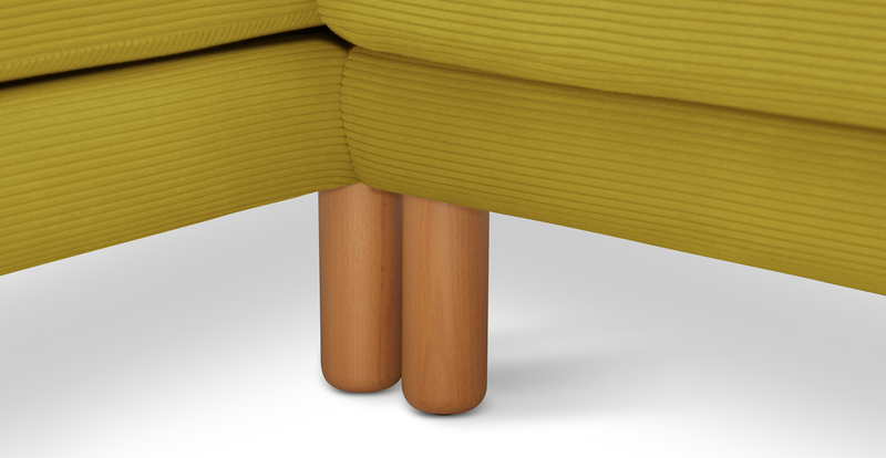 Klem 357 x 171 Sektional Zylindrisch Holzbein - Cord Velours