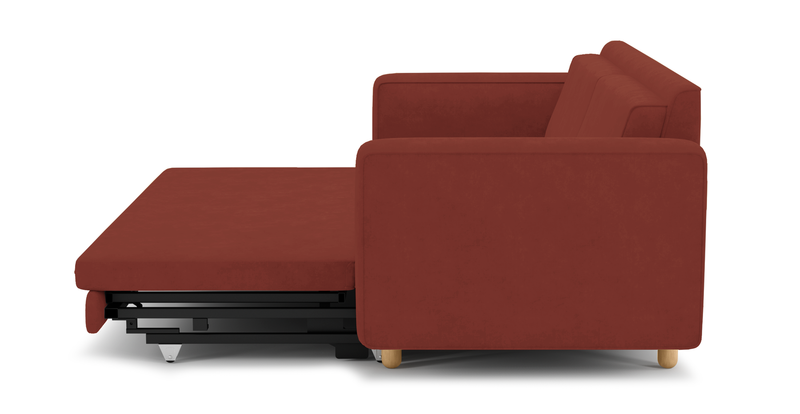 Losa 3-seater sofa bed cylindrical wooden leg - velvet