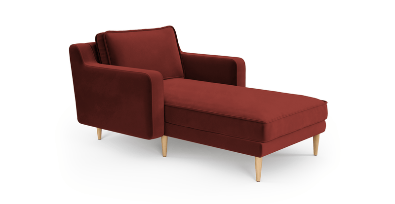 Klem Slim Chaise Lounge Wooden Leg - Velvet